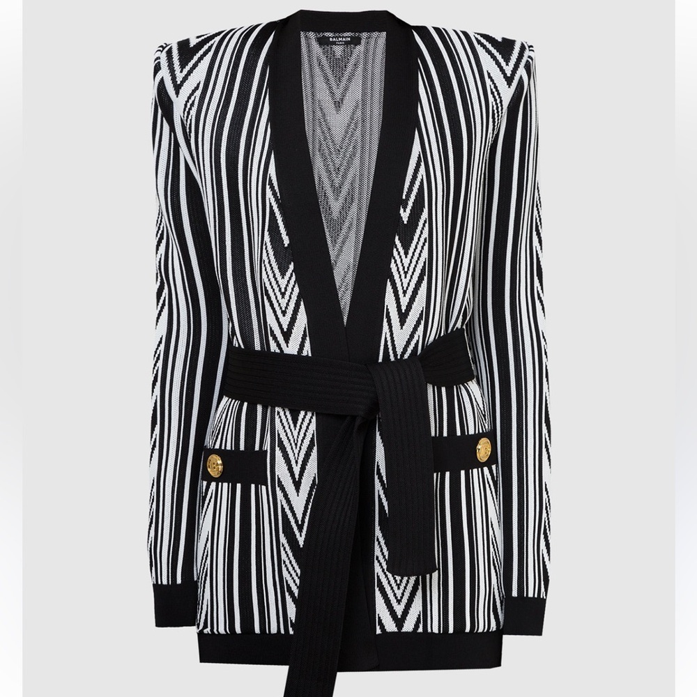 New Balmain Belted Monogram Cardigan Size 42